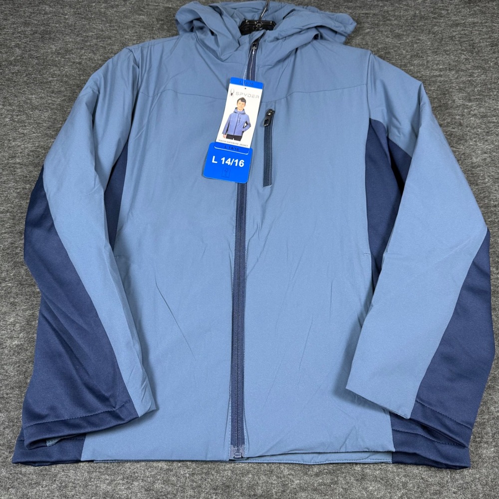 NWT Spyder Kids Hooded Jacket Blue Color Block‎ Size L 14/16
